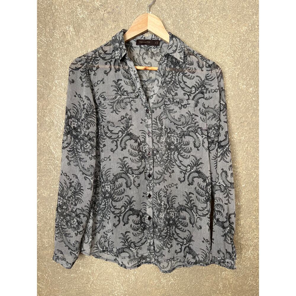 The Limited Paisley Gray Black Print Button Up Shirt Career Work Size Small